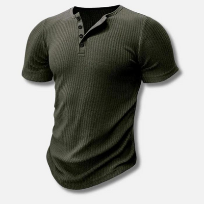 Muscle Fit Henley T-Shirt for Men with Ribbed Texture