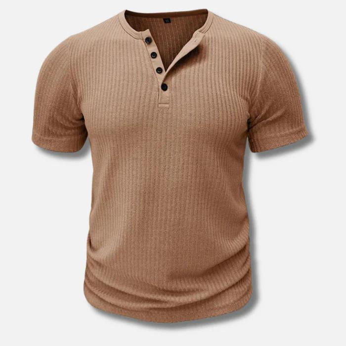 Muscle Fit Henley T-Shirt for Men with Ribbed Texture