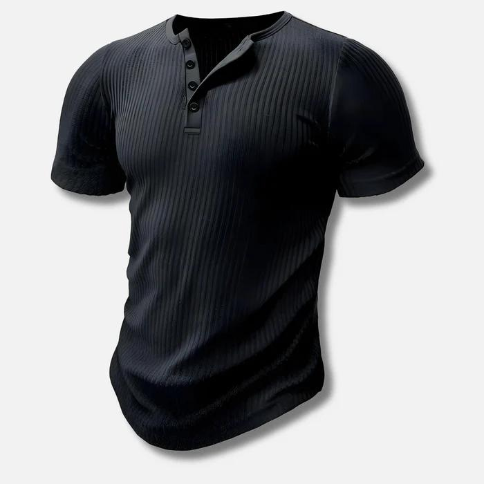 Muscle Fit Henley T-Shirt for Men with Ribbed Texture