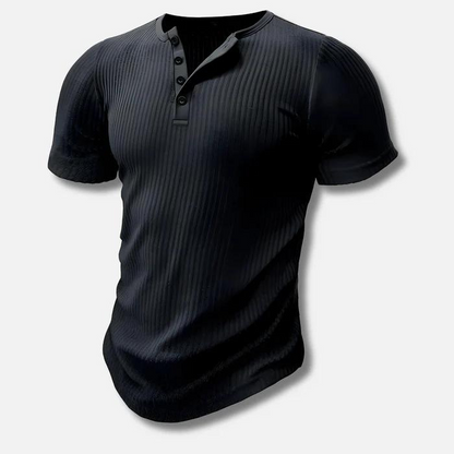 Muscle Fit Henley T-Shirt for Men with Ribbed Texture