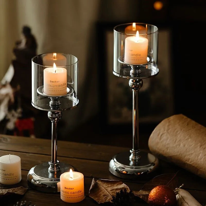 Holder with Elegant Metal Candle Glass Holder for Atmospheric Decoration