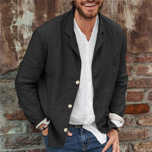 Linen Cotton Jacket Men with Button Closure and Casual Fit