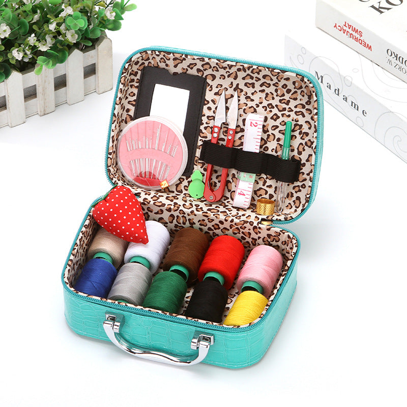 Case Complete Portable Sewing Kit in Faux Leather for Compact and Practical