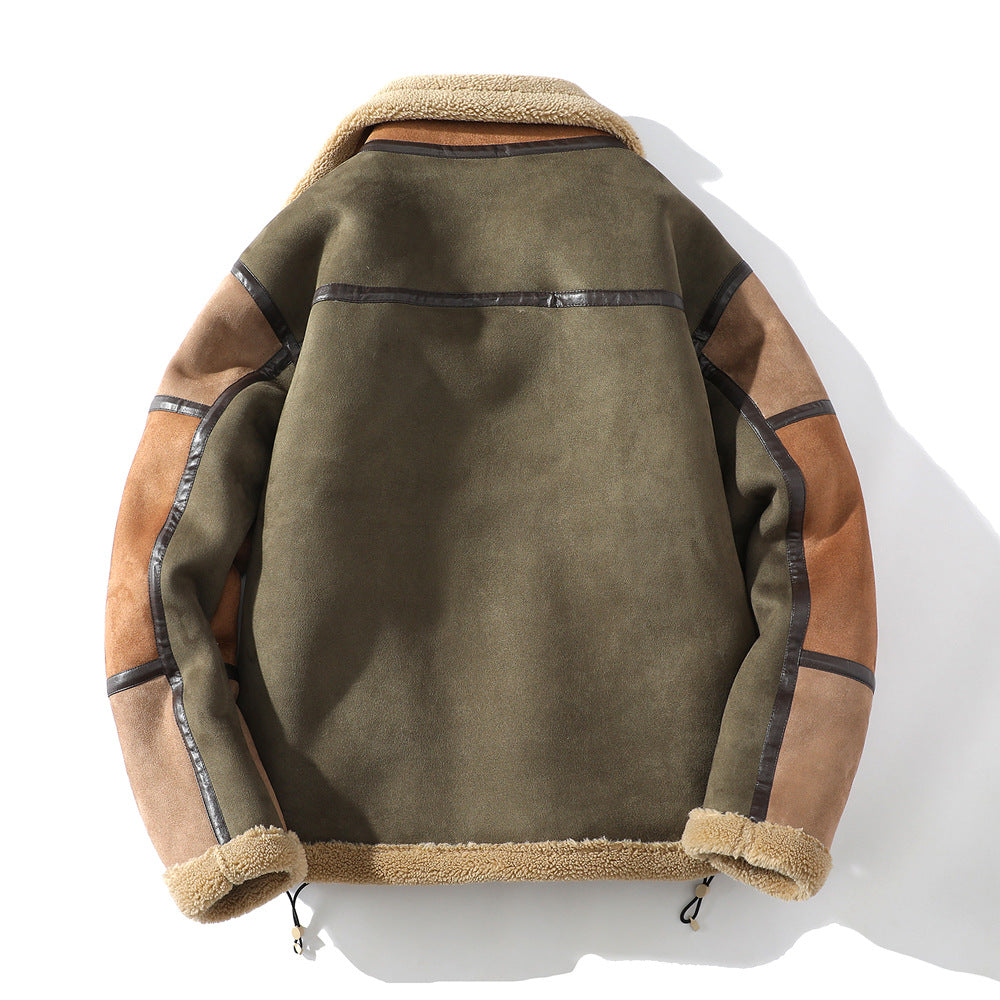Men's Shearling Jacket with Colour Block for Warmly Lined and Relaxed