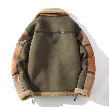 Men's Shearling Jacket with Colour Block for Warmly Lined and Relaxed