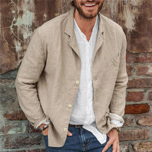 Linen Cotton Jacket Men with Button Closure and Casual Fit