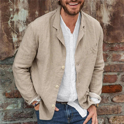 Linen Cotton Jacket Men with Button Closure and Casual Fit