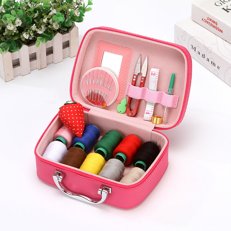 Case Complete Portable Sewing Kit in Faux Leather for Compact and Practical