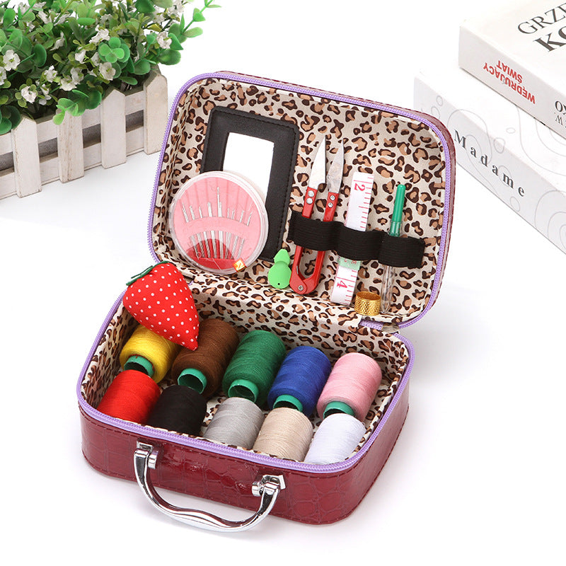 Case Complete Portable Sewing Kit in Faux Leather for Compact and Practical