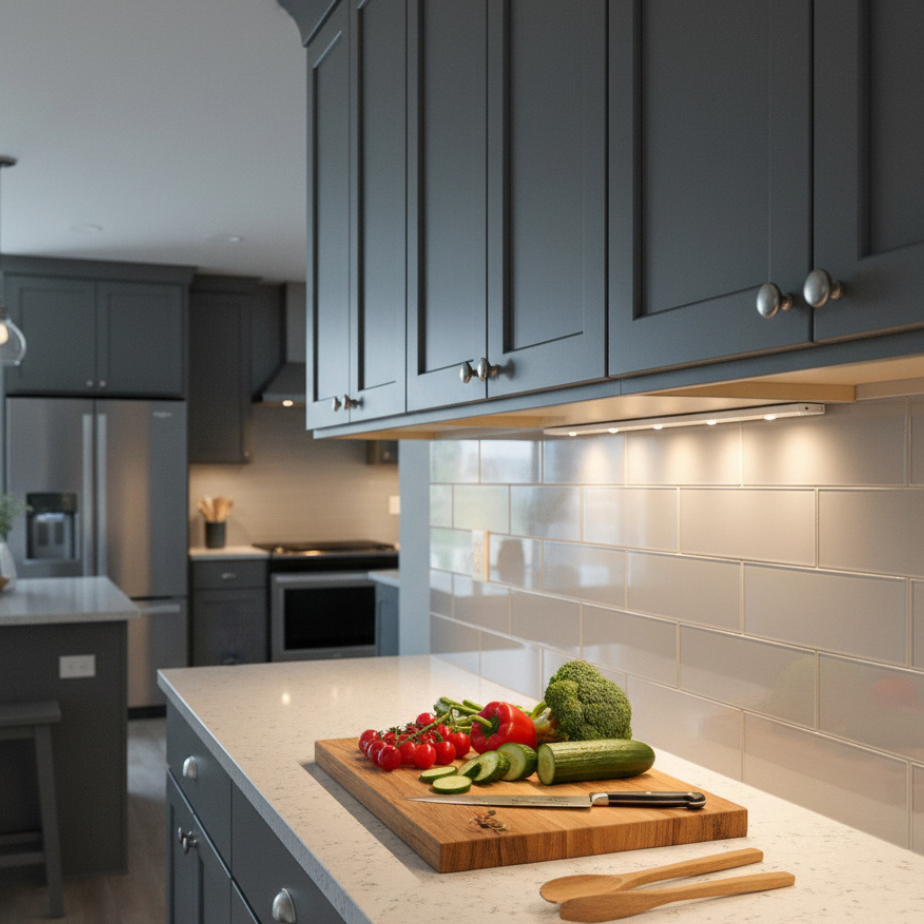 Cabinet with Wireless LED Lighting with Motion Sensor and Rechargeable Battery for Convenience