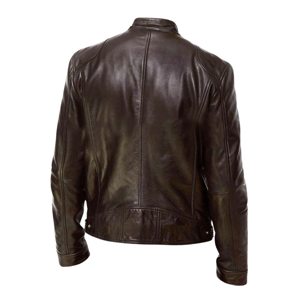 Stand with Men's Leather Jacket with Up Collar and Zip for Timeless, Stylish, and Comfortable