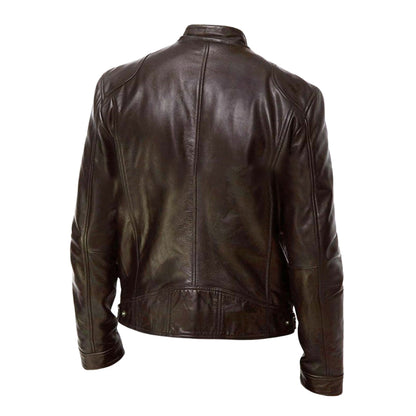 Stand with Men's Leather Jacket with Up Collar and Zip for Timeless, Stylish, and Comfortable