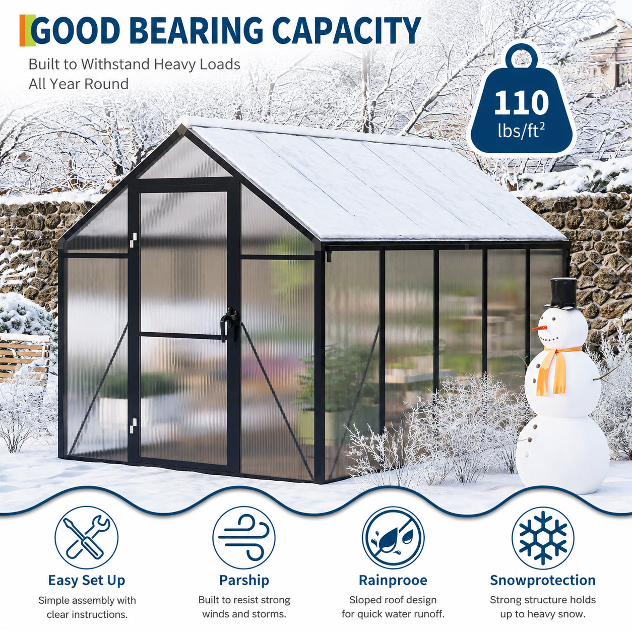 Polycarbonate greenhouse for outdoors in a backyard garden