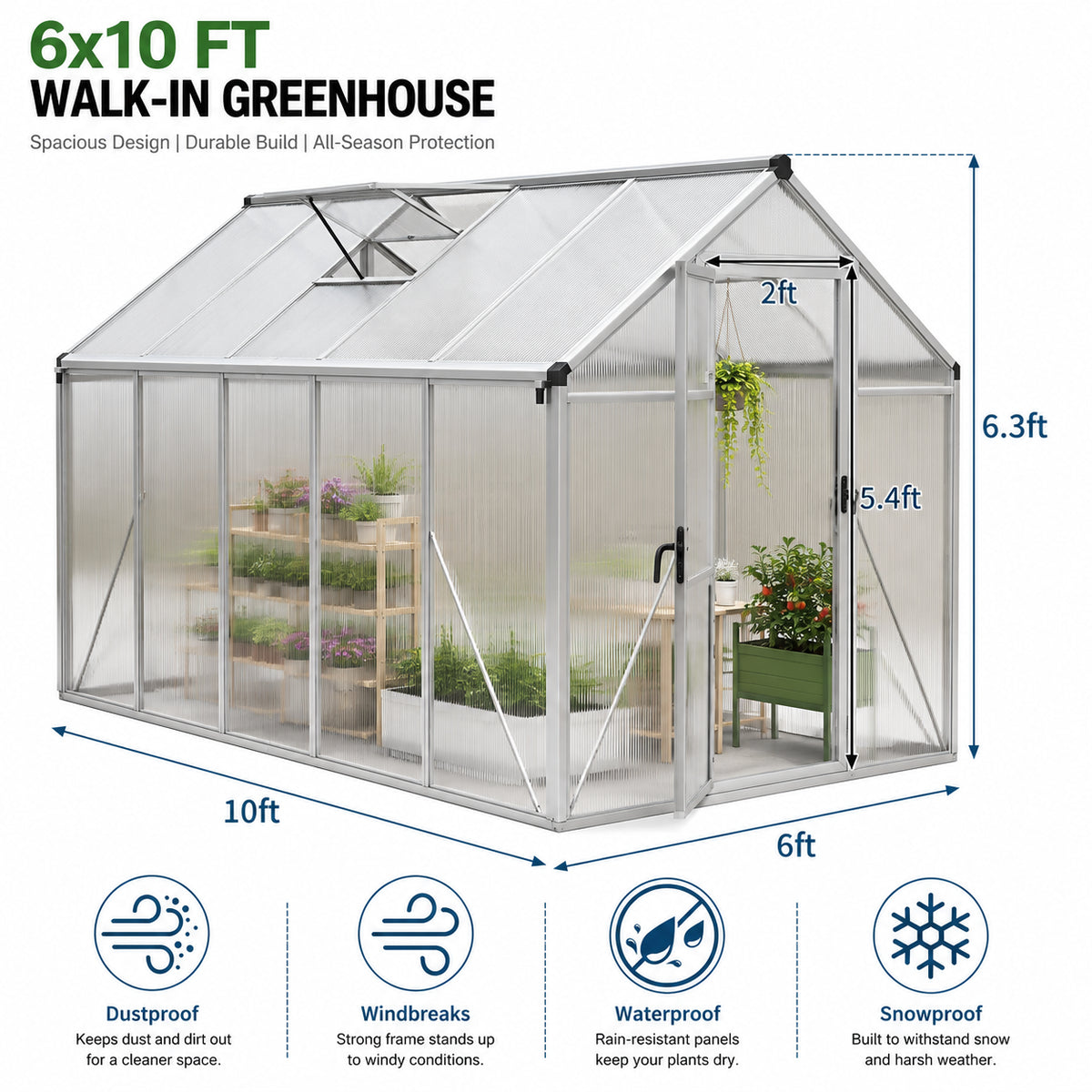 Outdoor garden greenhouse with adjustable roof vent