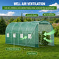 Galvanized steel tunnel greenhouse installed in a backyard garden