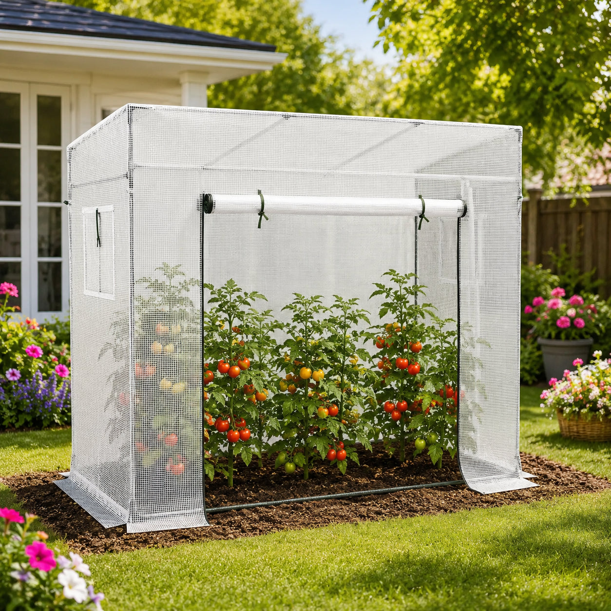 Outdoor Plant Greenhouse with Window, Tilted Roof & Steel Frame – 78.7 x 30.3 x 66.9 in