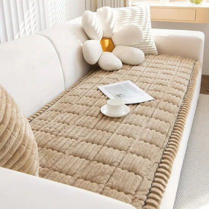 Sofa with Plush Protector Mat with Fleece Texture and Non-Slip Backing