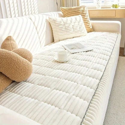 Sofa with Plush Protector Mat with Fleece Texture and Non-Slip Backing