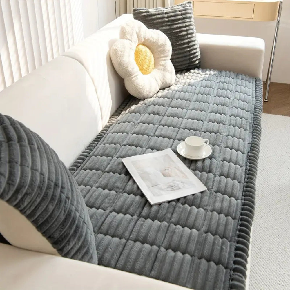 Sofa with Plush Protector Mat with Fleece Texture and Non-Slip Backing