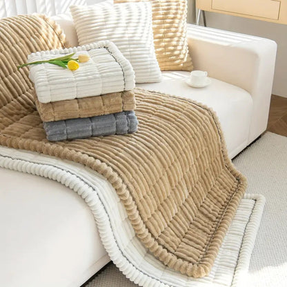 Sofa with Plush Protector Mat with Fleece Texture and Non-Slip Backing