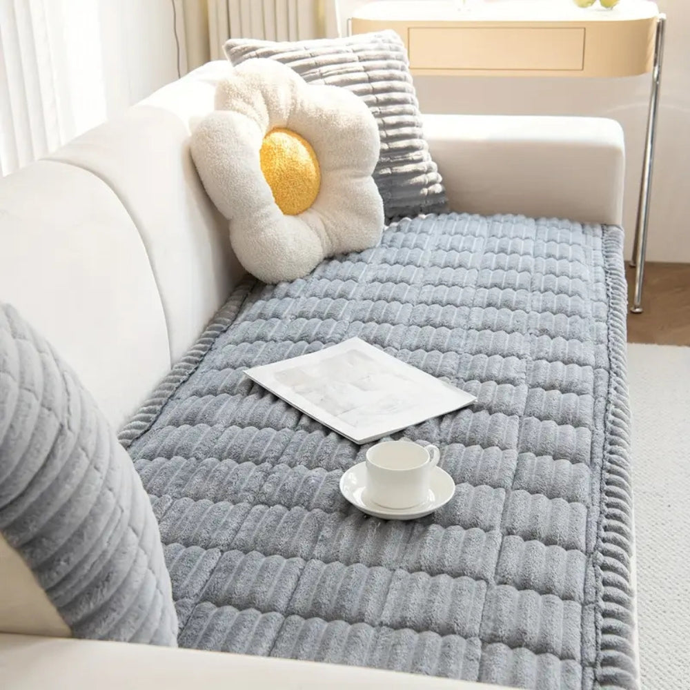 Sofa with Plush Protector Mat with Fleece Texture and Non-Slip Backing