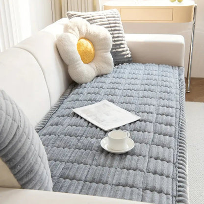 Sofa with Plush Protector Mat with Fleece Texture and Non-Slip Backing