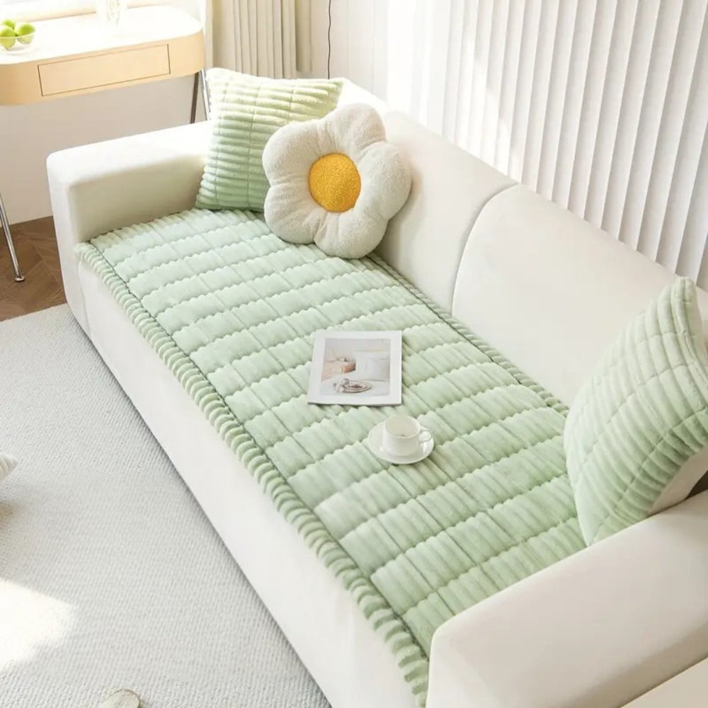 Sofa with Plush Protector Mat with Fleece Texture and Non-Slip Backing