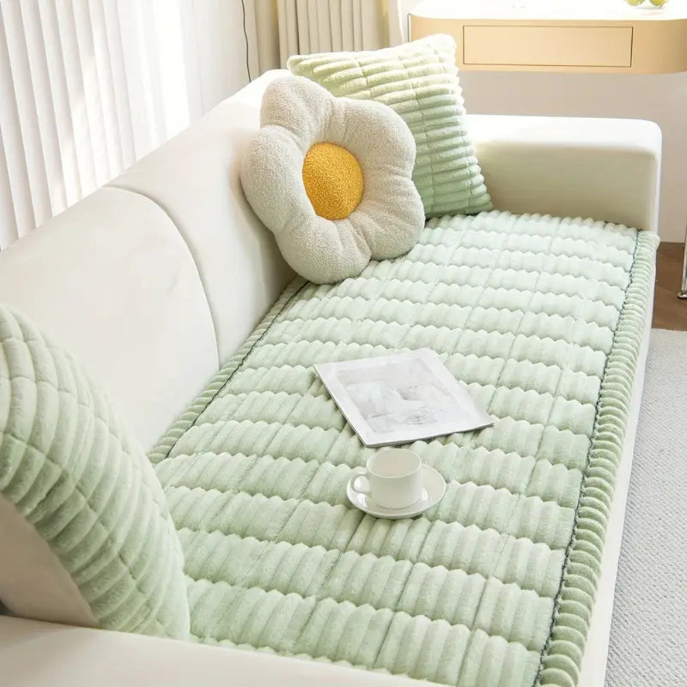 Sofa with Plush Protector Mat with Fleece Texture and Non-Slip Backing