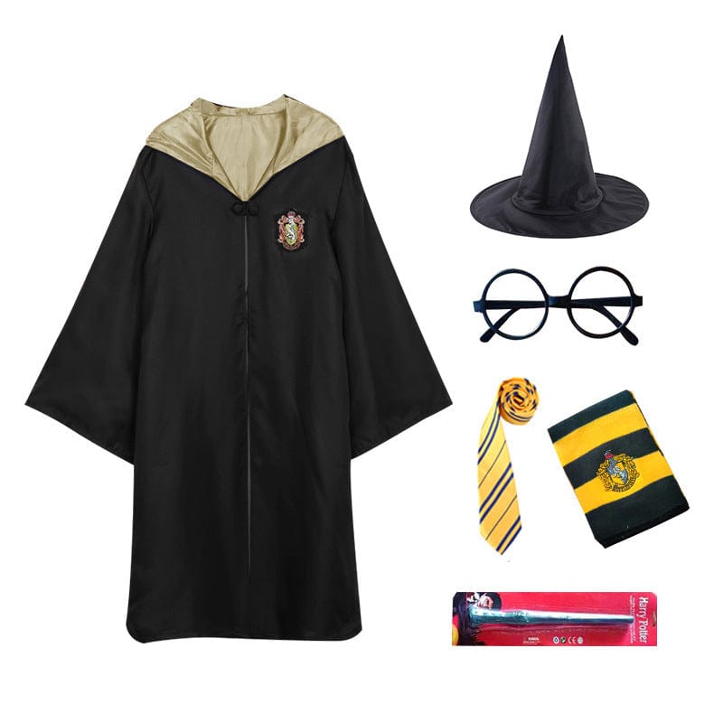 Kids’ Enchanted Wizard Cloak for Pointed Hood & Striped Scarf Set