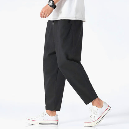 Men's Cropped Cotton Linen Trousers for Comfortable and Airy