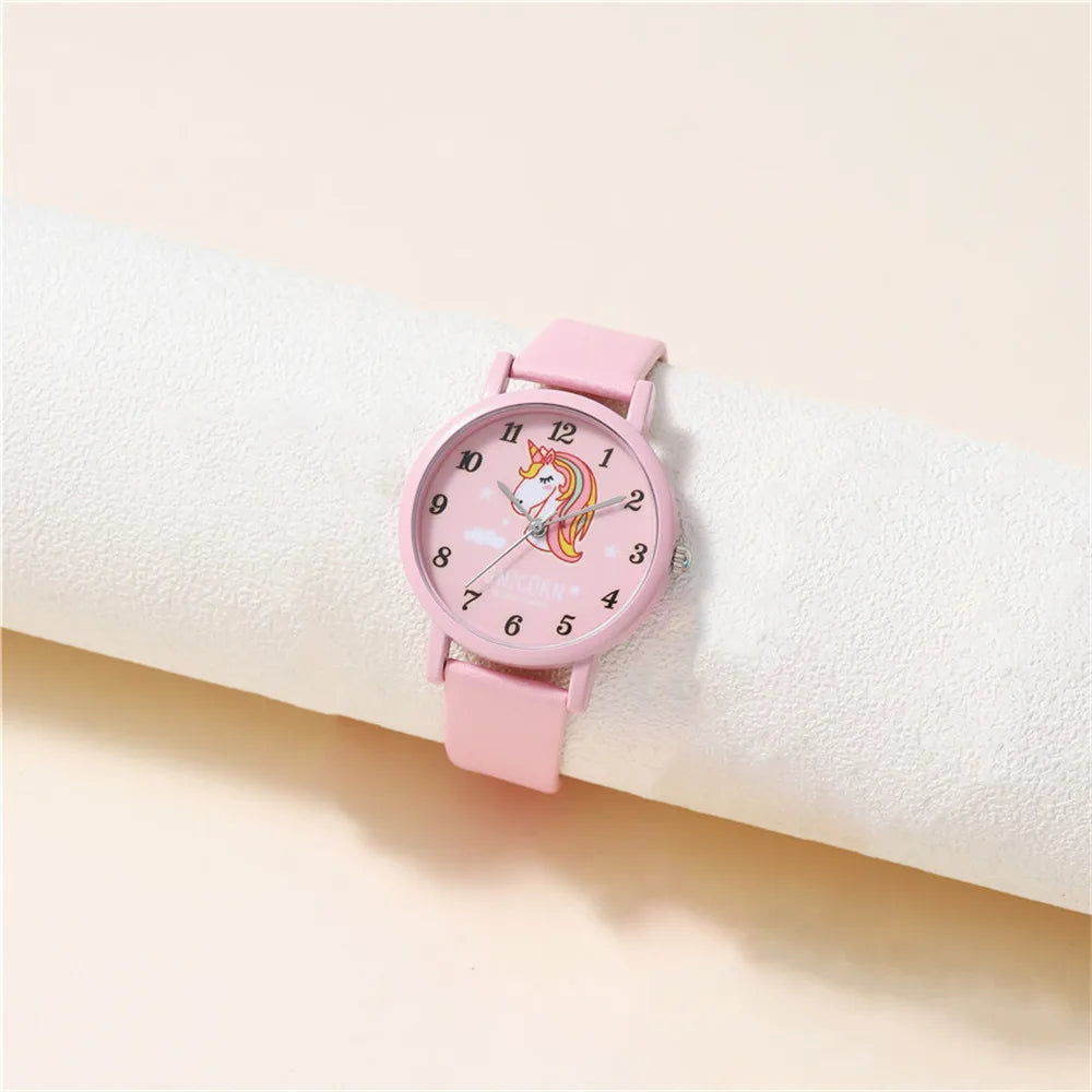 Watch with Cute Unicorn Children's Design with PU Leather Band and Cartoon Design