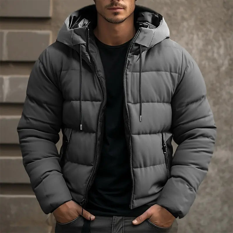 Men's Winter Jacket with Hood and Quilted Pattern for Warm, Lightweight and Suitable