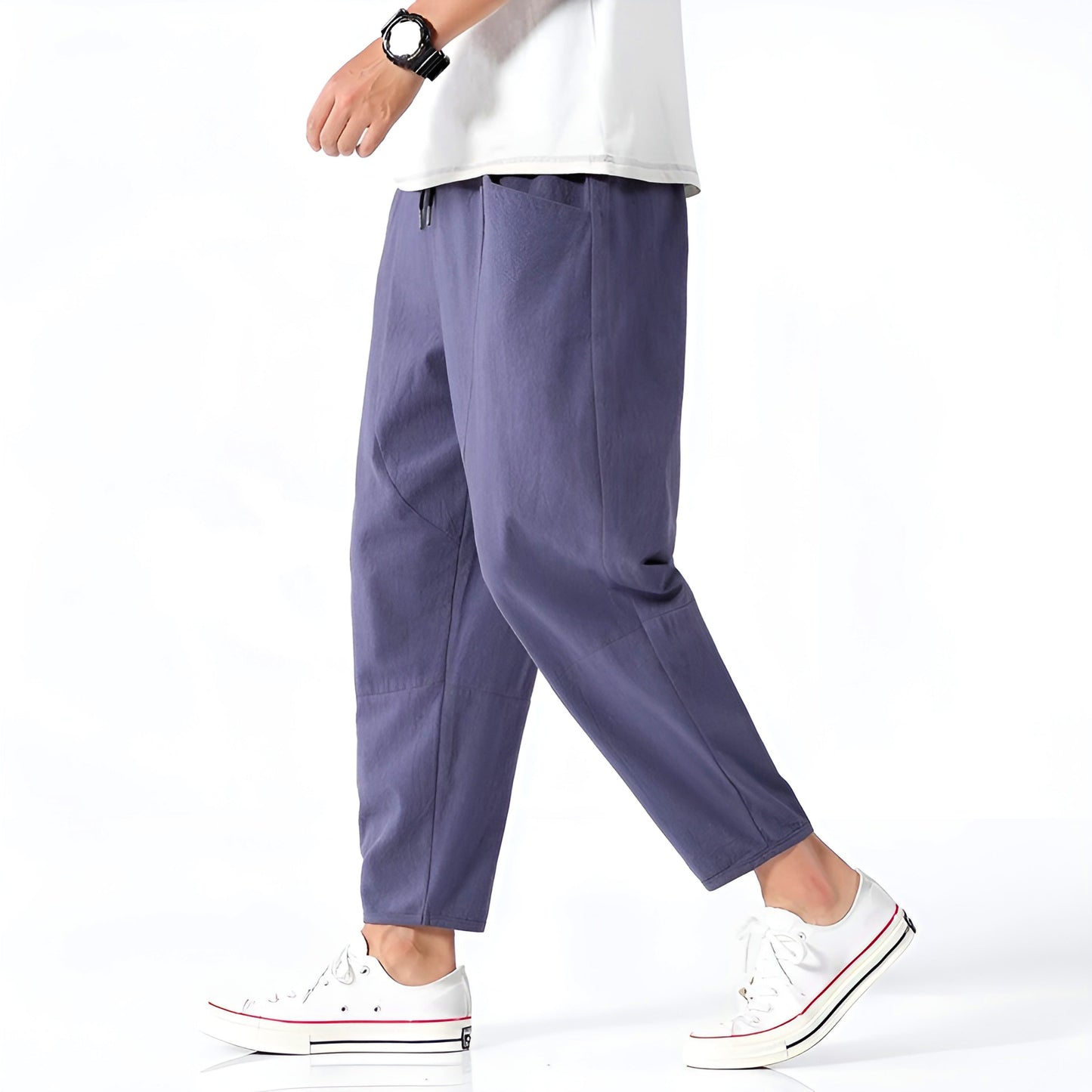 Men's Cropped Cotton Linen Trousers for Comfortable and Airy