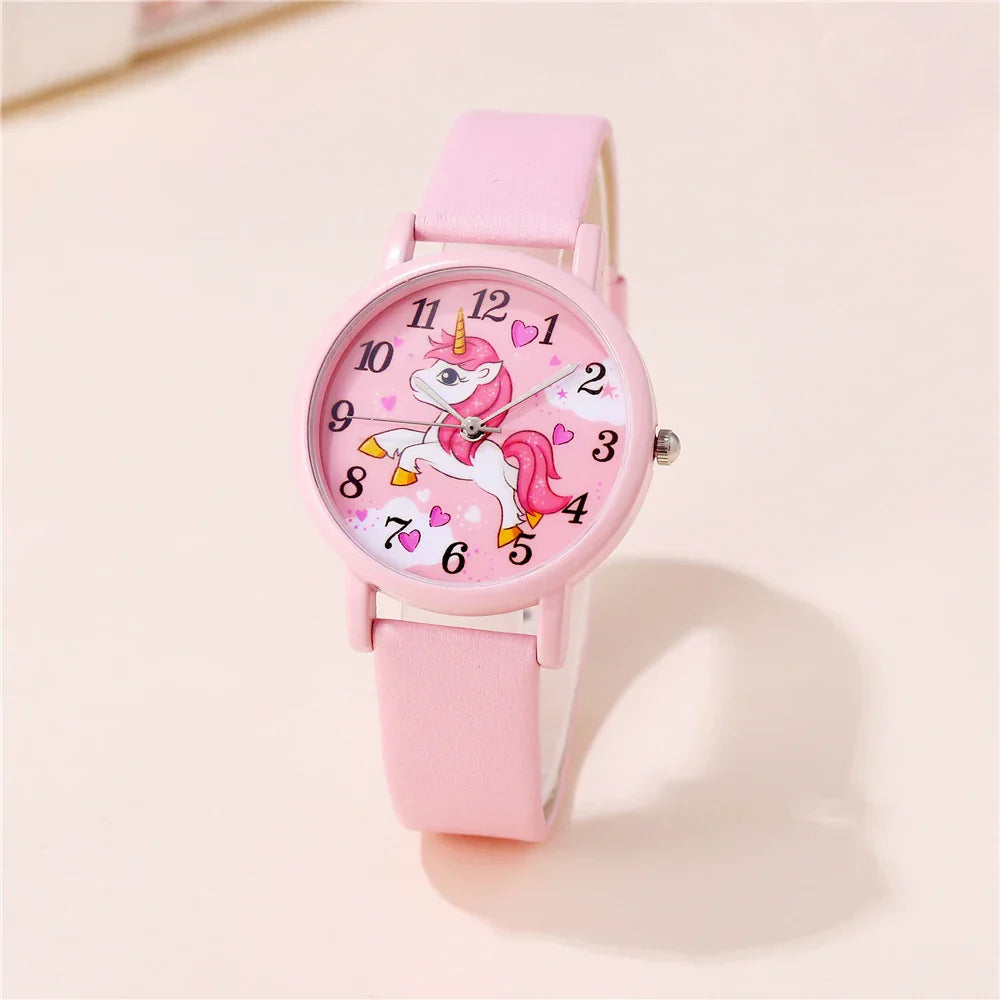 Watch with Cute Unicorn Children's Design with PU Leather Band and Cartoon Design