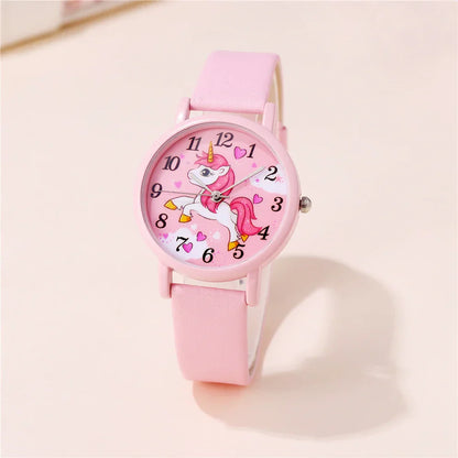 Watch with Cute Unicorn Children's Design with PU Leather Band and Cartoon Design