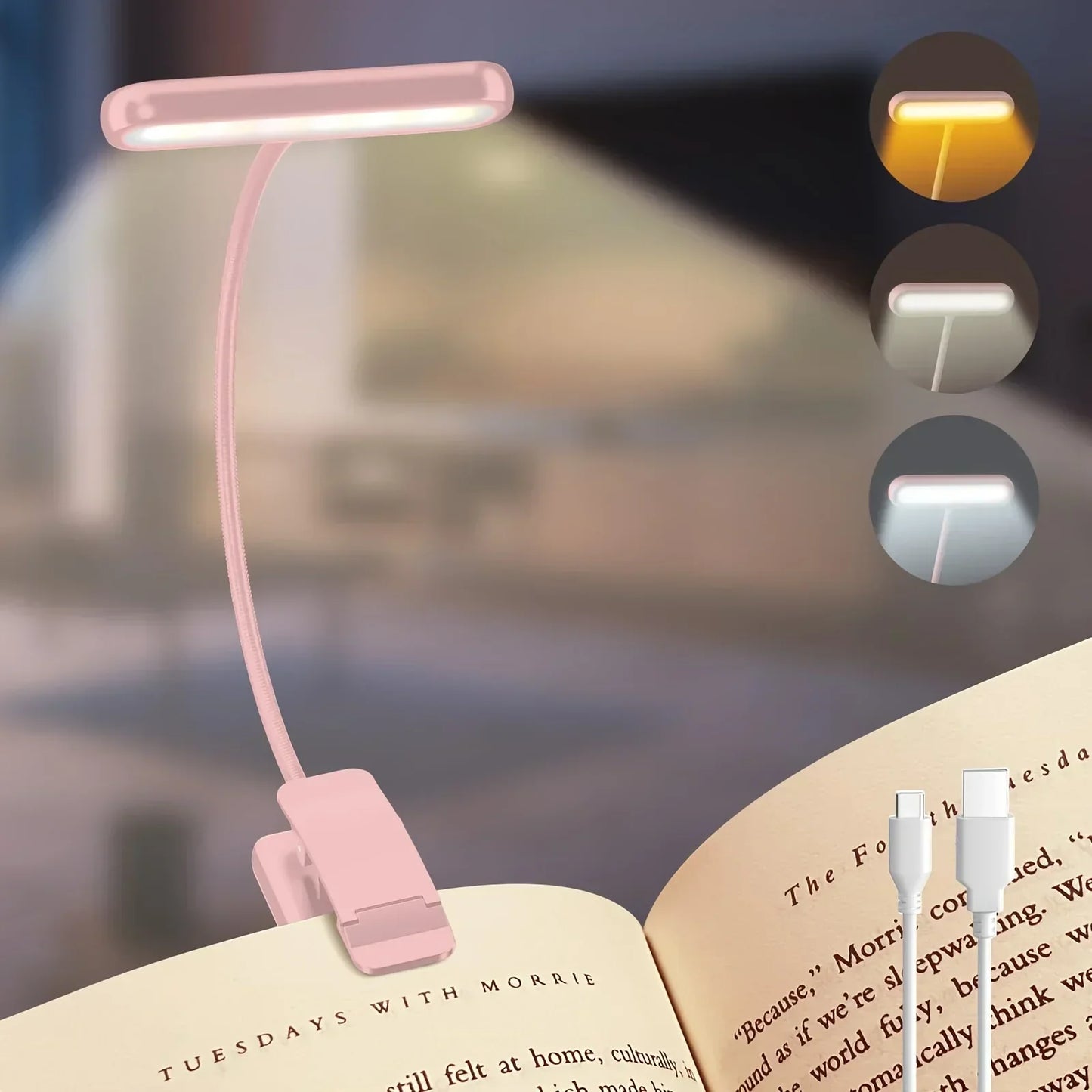 Lamp with Rechargeable Clip-on Reading Flexible Arm for Adjustable and Eye-Friendly