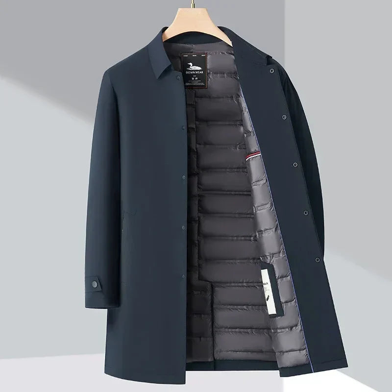 Men's Trench Coat with Down Filling for Timeless and Warm for Everyday Use