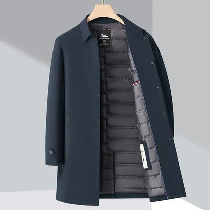 Men's Trench Coat with Down Filling for Timeless and Warm for Everyday Use