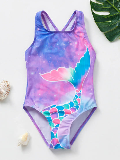 Girls' Swim Outfit with Mermaid and Unicorn Designs for Perfect for Children Aged 4-8 Years