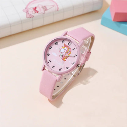 Watch with Cute Unicorn Children's Design with PU Leather Band and Cartoon Design