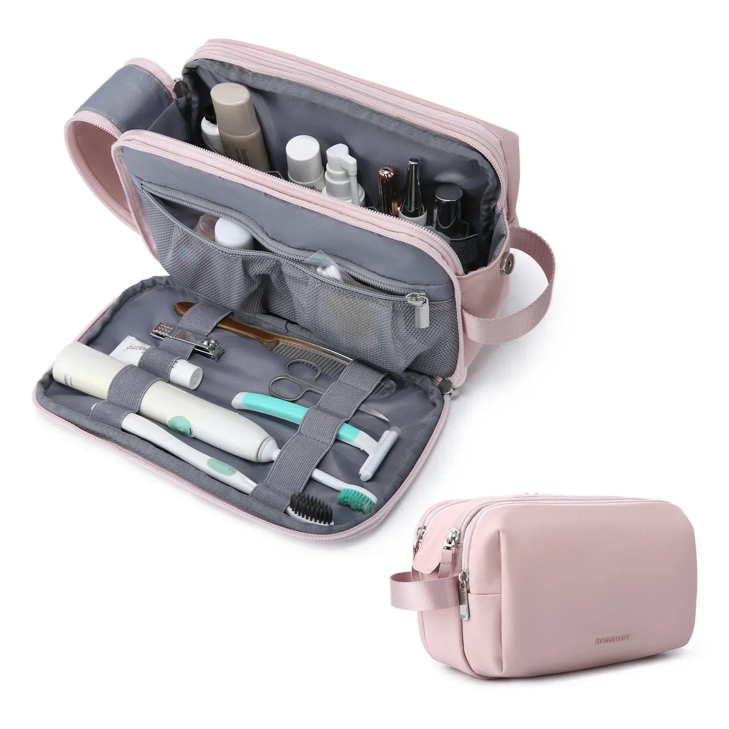 Bag with Water-Resistant Toiletry Multiple Compartments and Zips for Practical for Travel