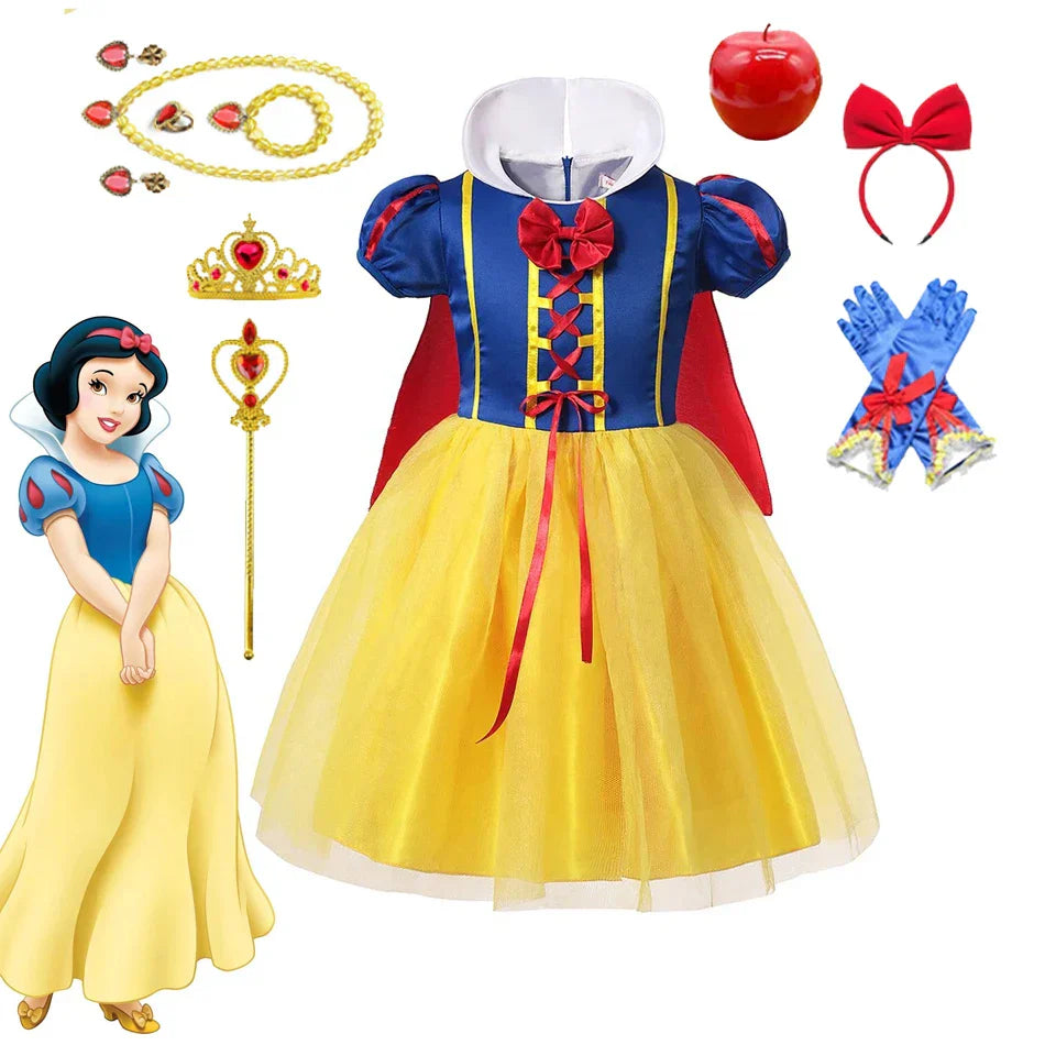 Snow White Princess Dress with Cape, Tiara, and Magical Accessories
