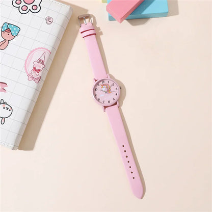 Watch with Cute Unicorn Children's Design with PU Leather Band and Cartoon Design