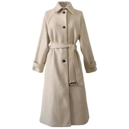 Long Ladies' Coat with Belt for Elegant and Warm for Winter