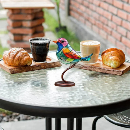 Table with Modern Bird Sculpture with Coloured Glass and Decorative Art Design
