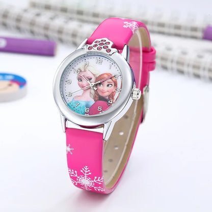 Watch with Frozen Princess Elsa Design for Kids with Leather Band and Magical Design
