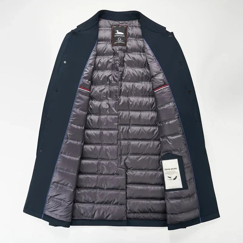Men's Trench Coat with Down Filling for Timeless and Warm for Everyday Use