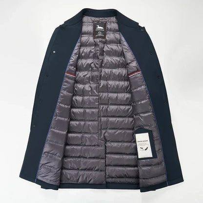 Men's Trench Coat with Down Filling for Timeless and Warm for Everyday Use