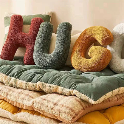Cushion with Decorative Alphabet Velvet Texture for Home Interior