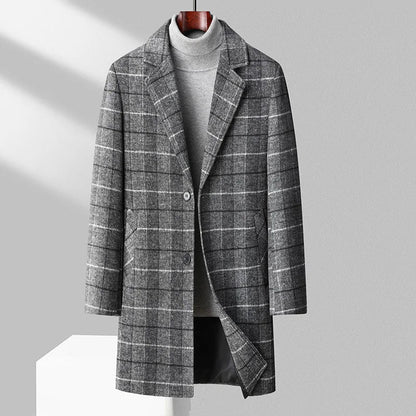 Men's Wool Overcoat with Check Pattern and Quilted Lining for Timeless and Warm
